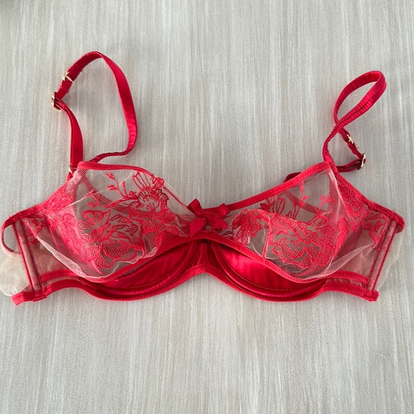 Agent Provocateur Gloria Red Nude Lace Bra 34B - Picture 3 of 6